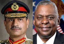 آرمی چیف جنرل عاصم منیر کی امریکی وزیر دفاع لائیڈ آسٹن سے ملاقات